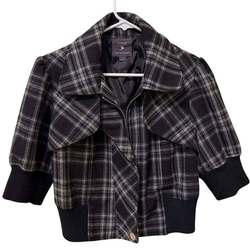 Vintage Y2K Plaid Cropped Zip Front Jacket Forever 21 Size Large Bella Swan